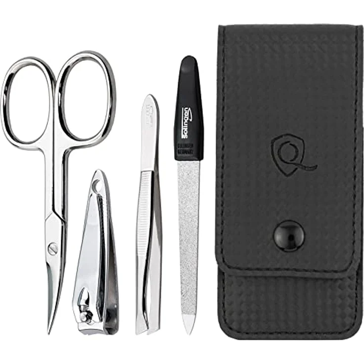 marQus Maniküre Set 4-teilig, kompaktes Nagelpflegeset mit Feile aus Solingen, carbonfarben, ideal für Reisen und Handtasche – Bild 1