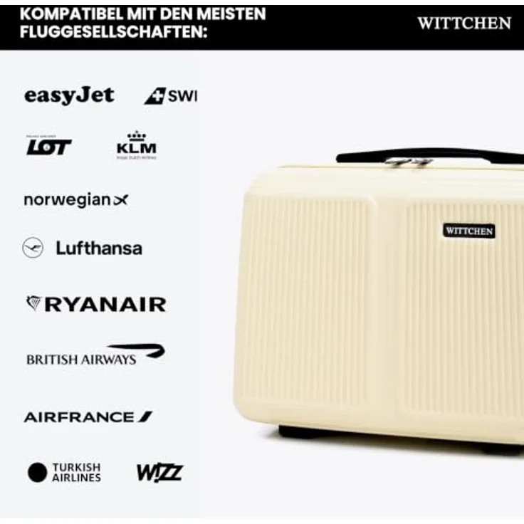WITTCHEN Stripes Line Kosmetiktasche, Hartschalenkoffer aus ABS mit zwei Fächern, verstellbarem Schultergurt, Creme – Bild 5