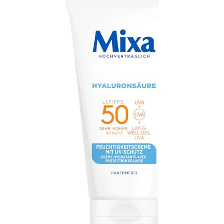 Mixa UV 50 Hydrating Care, Gesichtscreme für sensible Haut, Schutz vor UVB + UVA + Long UVA, SPF 50, mit Hyaluronsäure, hypoallergen, 50 ml – Bild 1