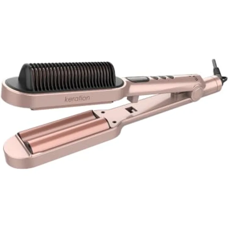 GAMA GI1901 Waver und Brush Lockenstab mit Keramik-Keratin-Technologie, benutzerfreundlicher Tastensteuerung, leichtem Design von 260 g