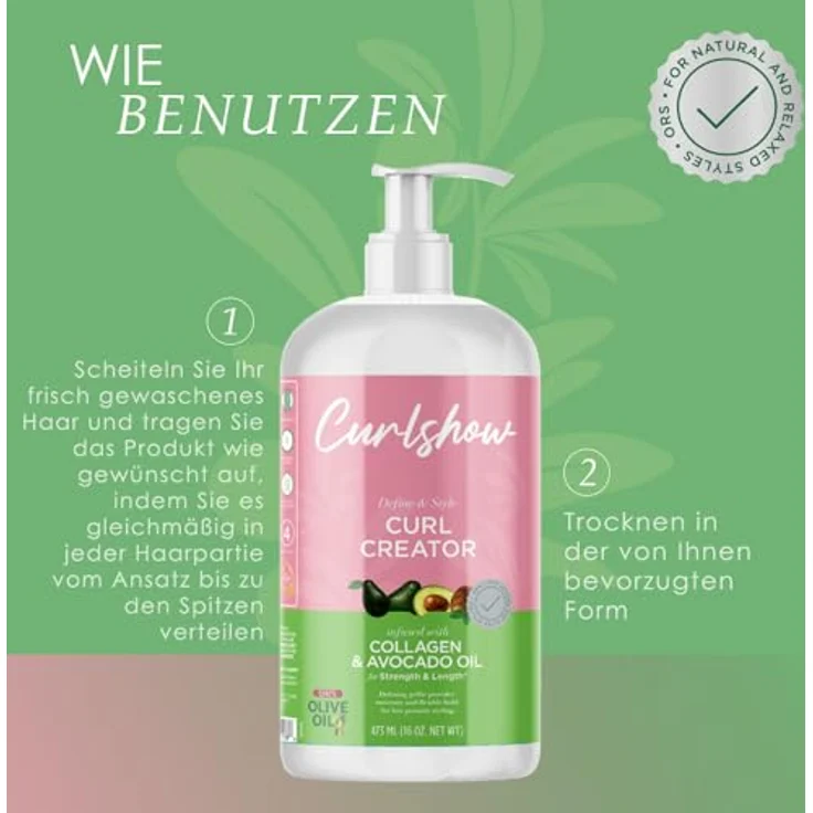 ORS Curlshow Curl Creator, Haarstylingprodukt mit Kollagen und Avocadoöl, 473 ml für elastische Locken und Haargesundheit – Bild 5