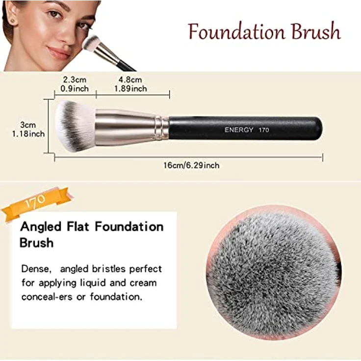 ENERGY Großer, abgewinkelter Foundation-Pinsel mit flacher Oberseite, Make-up-Pinsel für flüssiges Make-up - 170 – Bild 3
