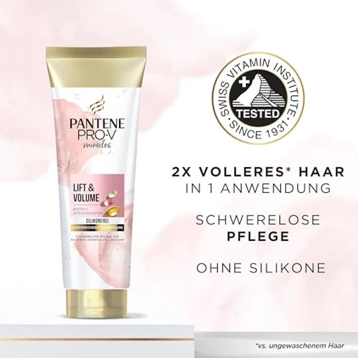Pantene Pro-V Lift & Volume Haarverdickende Pflegespülung mit Biotin, Silikonfrei 160ml. Pro-V Miracles Pflegespülung, Angereichert mit Antioxidantien. Sichtbar Dickeres und Volleres Haar, Pantene Conditioner – Bild 3