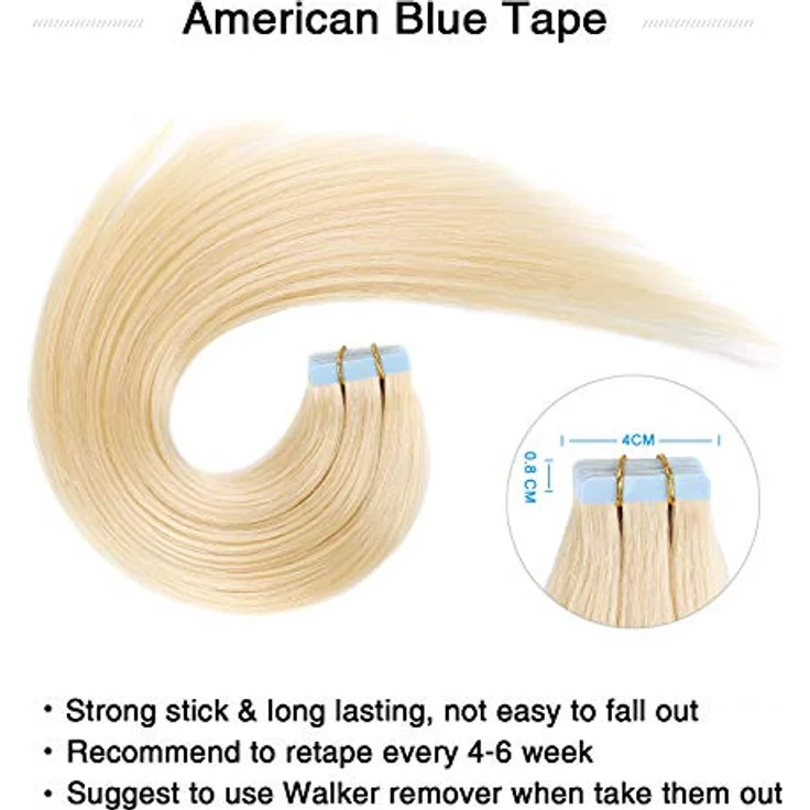 SUYYA Tape Extensions Echthaar, Invisible Tape in Haarverlängerungen, Seidig Gerade, Remy, 16 Zoll (40cm), 20 Stück, 40g, #613 Bleichblond – Bild 2