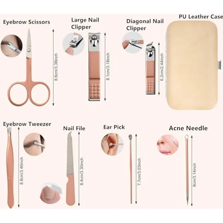 walentin profwr Maniküre Set, 7-teiliges Nagelknipper Set mit tragbarem Lederetui, für Frauen und Männer, in kompakter Größe 11x7x2.5 cm – Bild 4