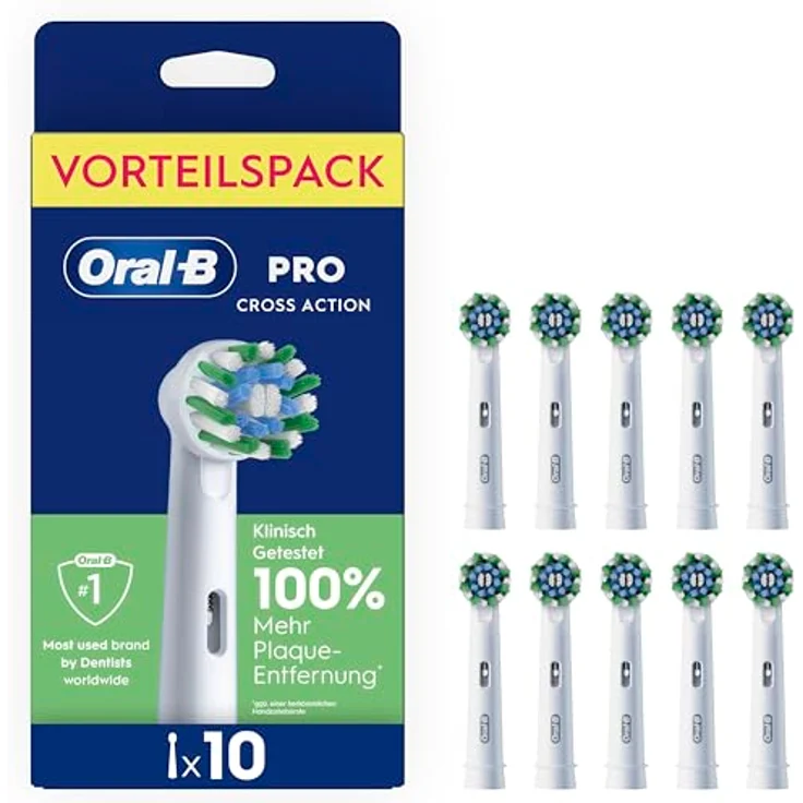 Braun Oral-B Pro CrossAction Aufsteckbürsten, 10 Stück Ersatzbürsten, klinisch bestätigt 10x bessere Plaqueentfernung, Farbe: Weiß – Bild 2