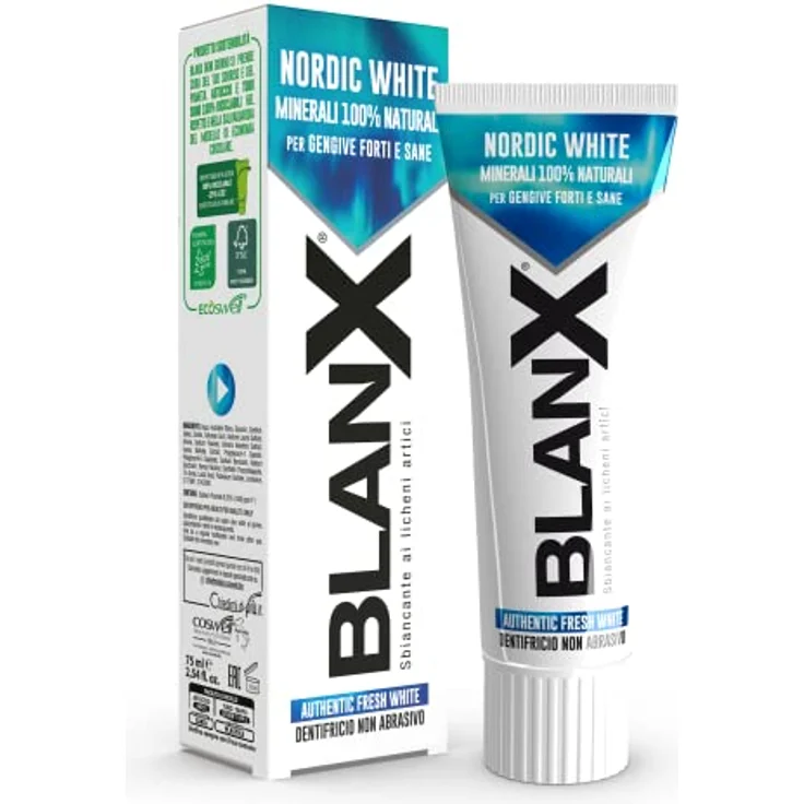 BlanX, Nordic White Zahnpasta Anti-Flecken, mit 100% natürlichen Minearls, beruhigend und regenerierend, sofortige Frische, Format 75 ml, 12 Packungen – Bild 2