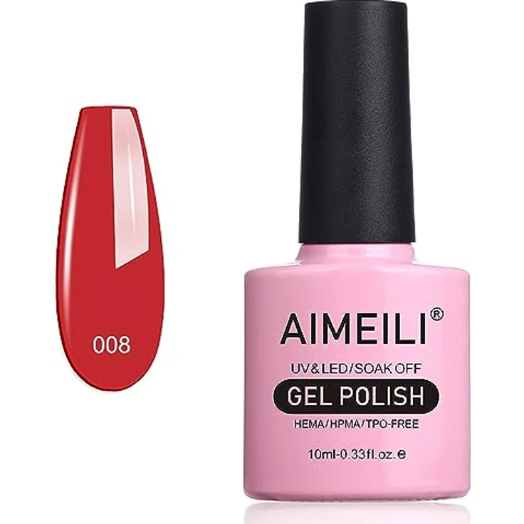AIMEILI Roter Gel Nagellack, UV/LED Soak Off 10 ml - glänzend und langlebig, Farbton 008 – Bild 1