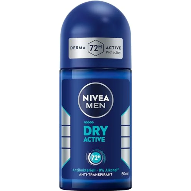 NIVEA MEN Dry Active Deo Roll-On, Antitranspirant mit 72h Aktiv-Schutz und antibakterieller Dual Active Formel (50 ml) – Bild 1