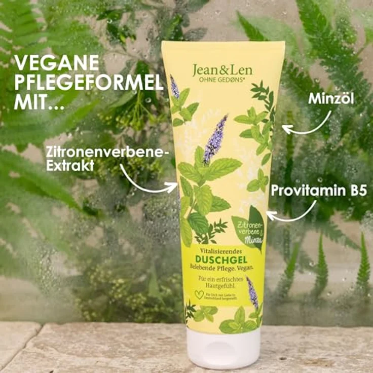 Jean & Len Vitalisierendes Duschgel Zitronenverbene & Minze, sanftes Reinigungserlebnis, vegan, 250 ml, ohne Mikroplastik & Mineralöl – Bild 4