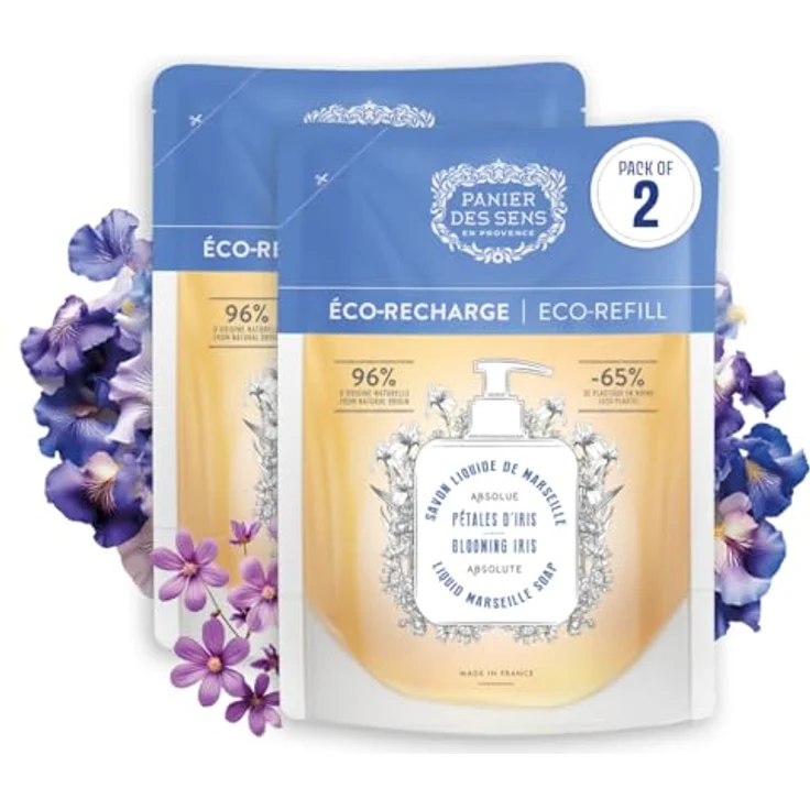 Panier des Sens Nachfüllpack Flüssigseife Irisblüte, 1 L, 97% natürlich, mit pflanzlichen Ölen – Bild 1