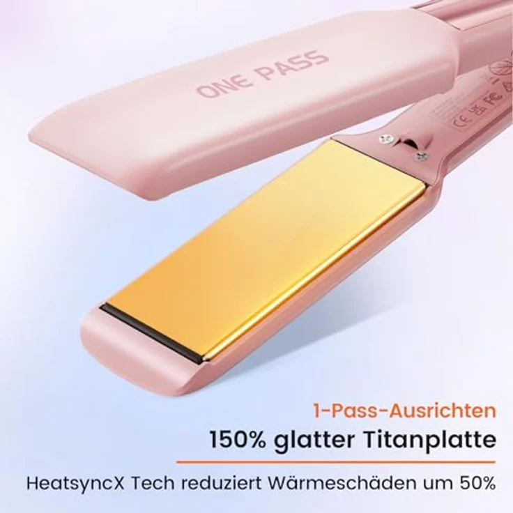 Faszin Professionelle Glätteisen, 42mm Titanplatten mit Negativer Ionenfunktion, 30s Aufheizzeit, 11 Temperaturstufen (130-230℃), Echtzeitanzeige - Rosa – Bild 2