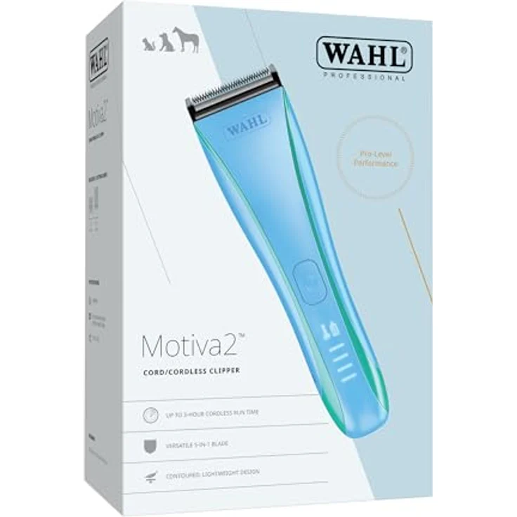 Wahl Pro Pet Motiva2 Blue Ivy, professioneller Tierhaarschneider mit 5-in-1 Schneidsatz, Akku- und Netzbetrieb, leise, ergonomisch und leicht – Bild 12