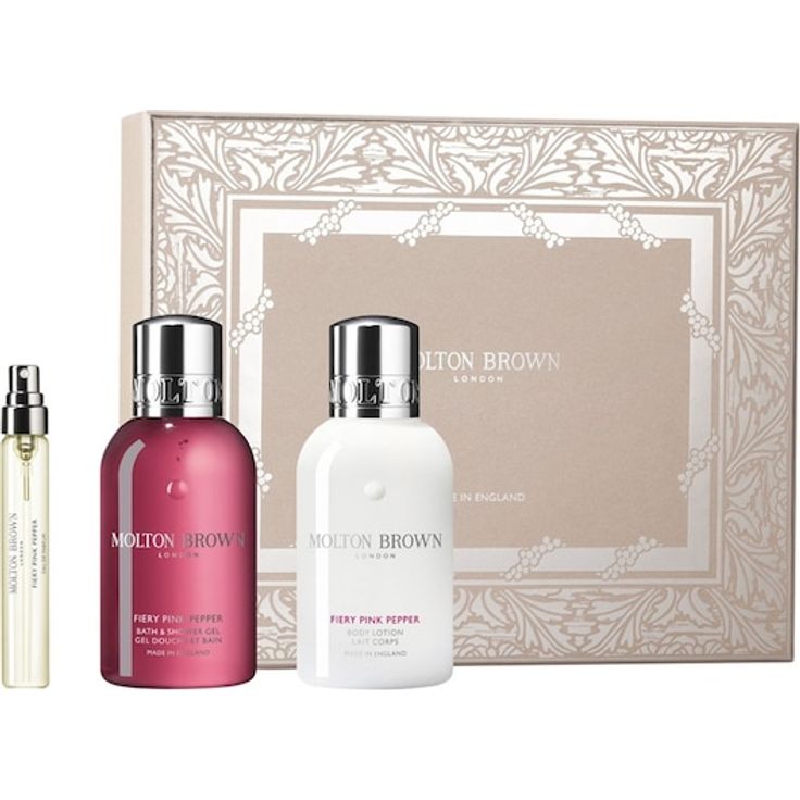 Molton Brown Fiery Pink Pepper Reise Kollektion Damen-Duftset, Eau de Parfum 7,5 ml, Bade- und Duschgel 100 ml, Körperlotion 100 ml