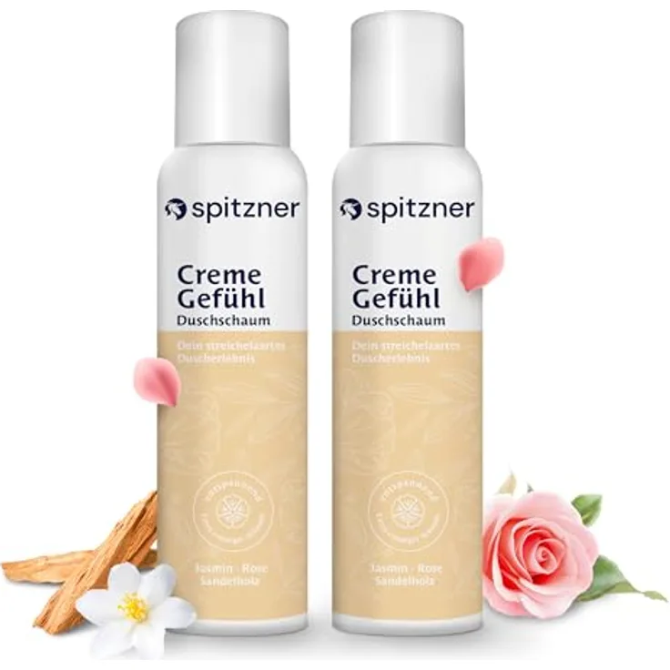 Spitzner Duschschaum Creme, 2 x 150 ml, sanfte Reinigung mit Jasmin-, Rosen- und Sandelholzduft, dermatologisch getestet, vegan und umweltfreundlich