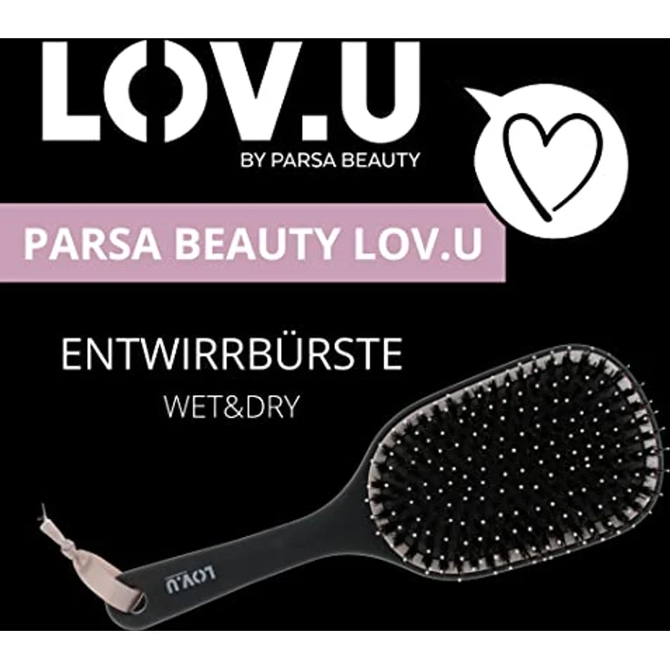 PARSA Beauty LOV.U Entwirrbürste Wet & Dry (Schwarz) – Haarbürste mit Multi-Flexible-Nylonpins und Wildschweinborsten – Haar Bürste – Haarbuerste – Hair brush women – Bild 2