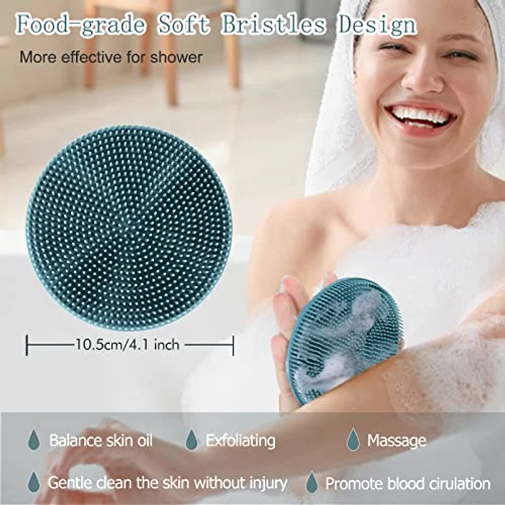 INNERNEED Körperschrubber aus weichem Silikon, Duschbürste mit sanftem Peeling und ergonomischem Griff, Set Dunkelgrün+Pink – Bild 2