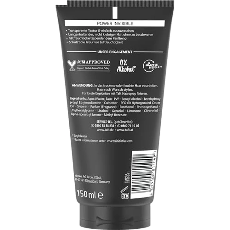 Schwarzkopf TAFT Gel Power Invisible Styling (150 ml), veganes Haargel mit Haltgrad 5, ohne Verkleben und Beschweren, sanft zur Kopfhaut – Bild 3