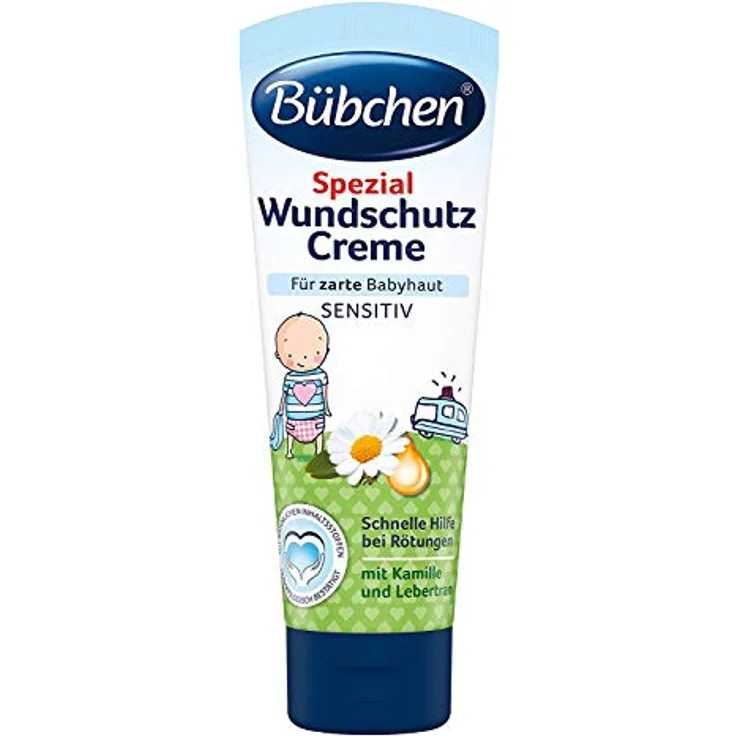 BÜBCHEN Spezial Wundschutz Creme, 75 ml für empfindliche Babyhaut im Windelbereich mit Kamille und Lebertran