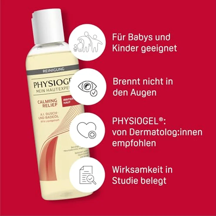 PHYSIOGEL Calming Relief A.I. Dusch- und Badeöl, 400 ml – Beruhigende Reinigung für Neurodermitis und trockene Haut, mit natürlichen Ölen und ohne Duftstoffe – Bild 5