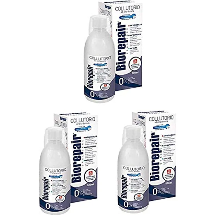 Biorepair Mouthwash 3 in 1, Mundwasser gegen Plaque, 500 ml - erfrischender Atem, Schutz vor Zahnbelag, unisex