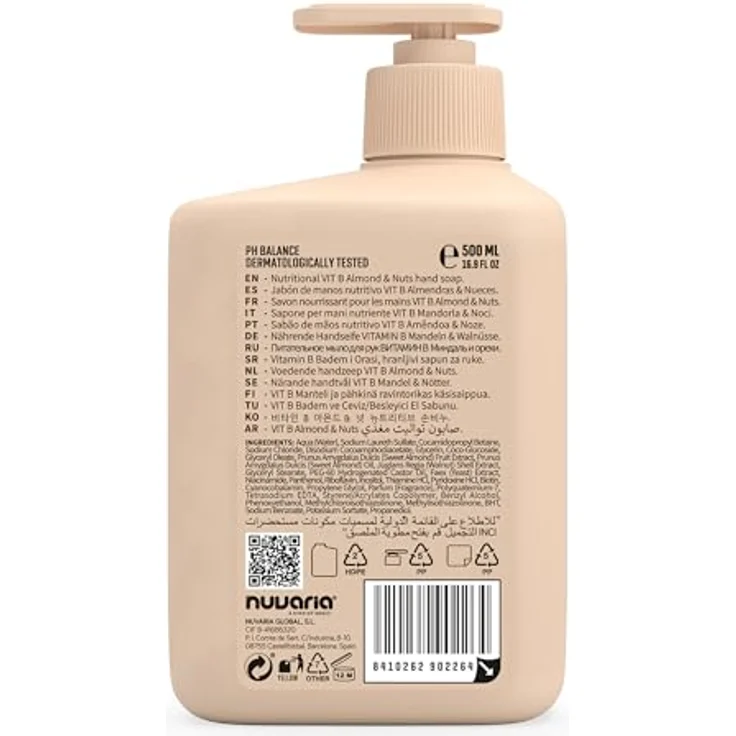 Dicora Urban Fit Jabón de Manos Vitamina B, Handseife mit nüchterner Essenz von Almendra und Nueces, 500 ml – Bild 4