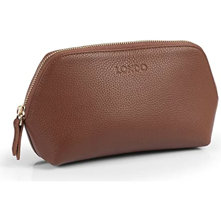 Londo Echtleder Kosmetiktasche, Schminktasche, Make up Tasche für Damen, Mädchen - Sonderfach mit Reisverschluss (Hellbraun)