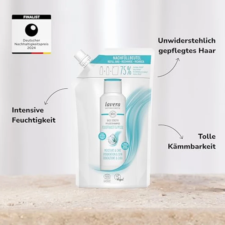 lavera Nachfüllbeutel basis sensitiv Pflegeshampoo Feuchtigkeit & Pflege - intensive Feuchtigkeit & sanfte Pflege - ohne Silikone - vegan - Naturkosmetik - 500 ml – Bild 2