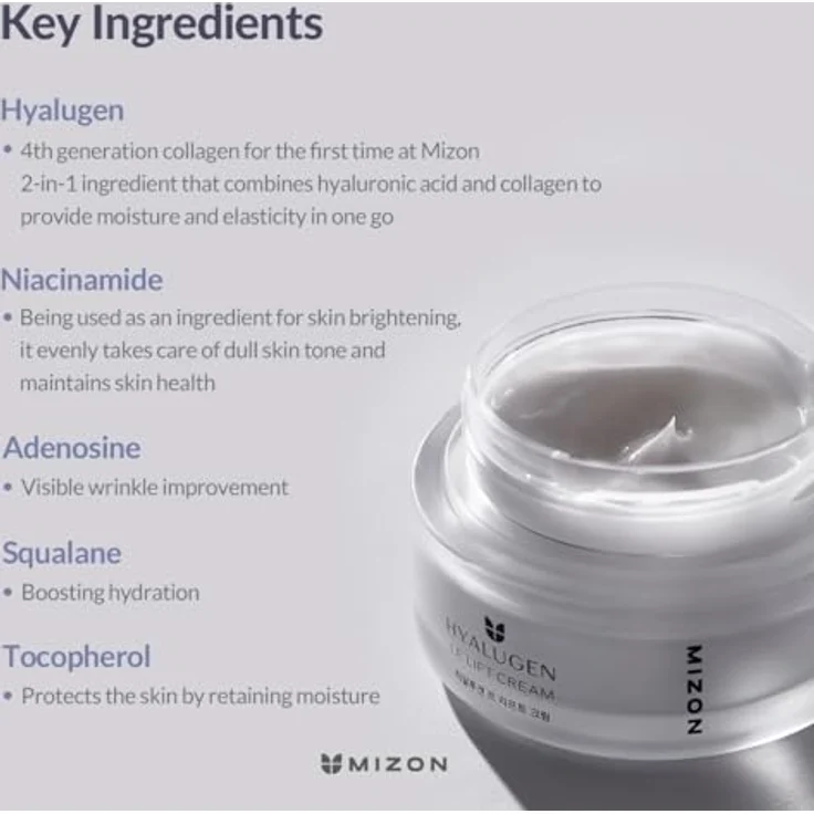 Mizon Hyalugen Le Lift Cream, glättende Anti-Falten Creme für die Hautnährung und natürliche Hydratisierung, 50 ml – Bild 3