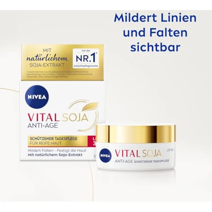 Nivea Vital Soja Anti-Age Schützende Tagespflege LSF 30, straffende Gesichtspflege mit Soja-Extrakt gegen Pigmentflecken, 50 ml – Bild 4