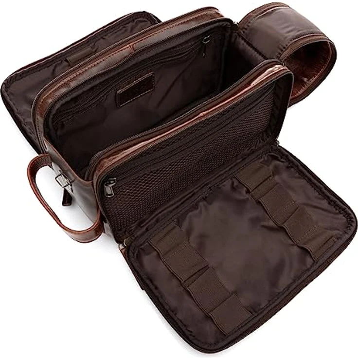SID & VAIN Kulturtasche Herren echt Leder - Waschtasche Louis handgefertigt - Braun, Geräumige Kulturbeutel aus hochwertigem Vachetta Leder – Bild 5