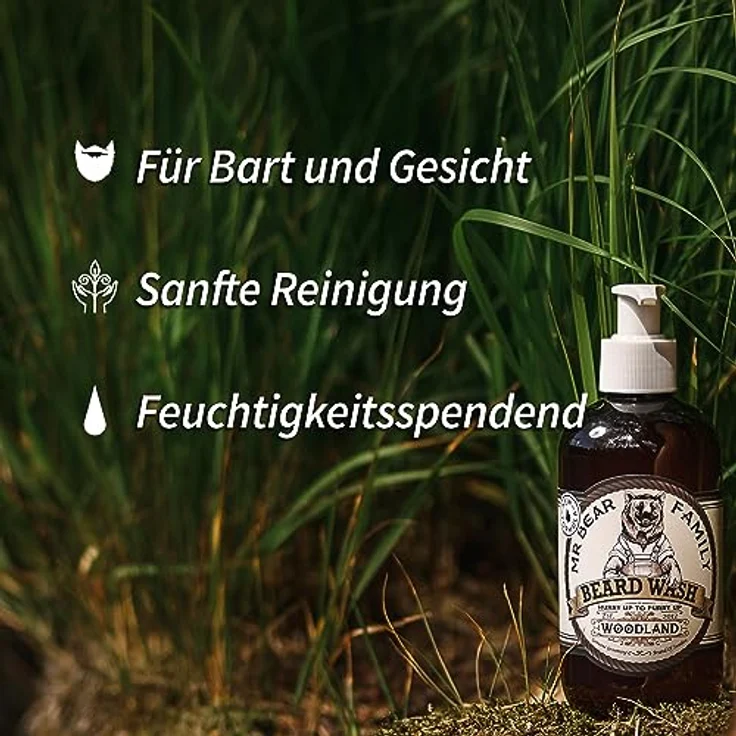 Mr. Bear Family Beard Wash Woodland 250 ml, flüssige Textur, für Herren empfohlen  – Bild 3