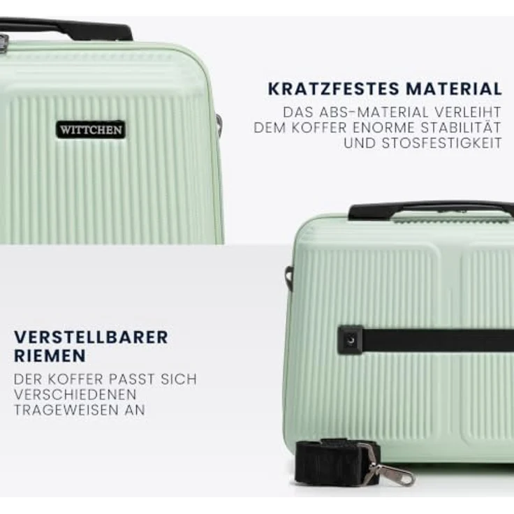 WITTCHEN Stripes Line Kosmetiktasche, Hartschalenkoffer aus ABS mit Shoulder Strap, mintgrün, zwei Fächer und Unterteilungen – Bild 3