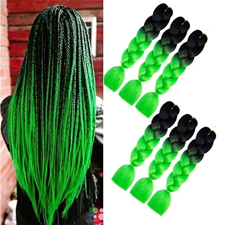 Shangxiu Braids Extensions, grüne Kunsthaar zum Einflechten, 24" (60cm), 100g/Bundle, Yaki gerade Textur für vielseitige Frisuren – Bild 5