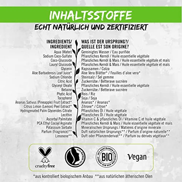 SANTE Naturkosmetik Erfrischendes Duschgel mit Zitrusduft, Feuchtigkeitsspendende Duschpflege für geschmeidige Haut in Familiengröße, Mit Bio-Ananas und Limone, Family Duschgel, 1 x 950 ml – Bild 4