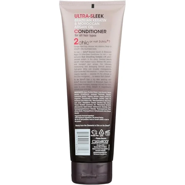 Giovanni 2chic Ultra-Sleek Conditioner, 250ml, mit Keratin und Arganöl für Glätte und Glanz – Bild 2