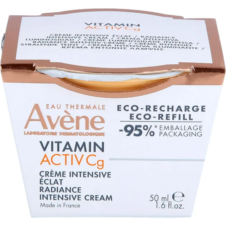 Avene Vitamin Activ Cg Radiance Intensiv-Creme Nachfüll 50 ml, glättende Vitamin C Creme für empfindliche Haut, reduziert Falten und Pigmentflecken