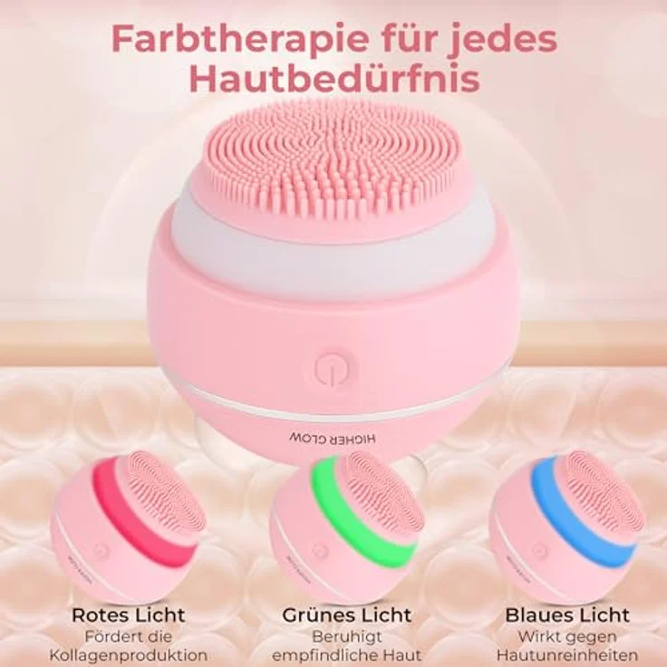 Higher Glow Produkte Higher Glow Produkte Silikon-Gesichtsreinigungsbürste 3D-Vibration Lichttherapie Anti-Aging USB-Aufladung Wasserdicht Gesichtsreinigung – Bild 6