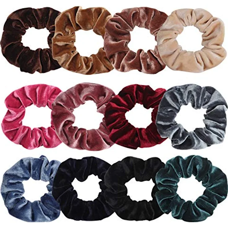 Kurtzy Haargummis Scrunchies Samt (12 Stk) - Bunte Haargummis für Frauen, weiche Samthaargummi für verschiedene Haartypen