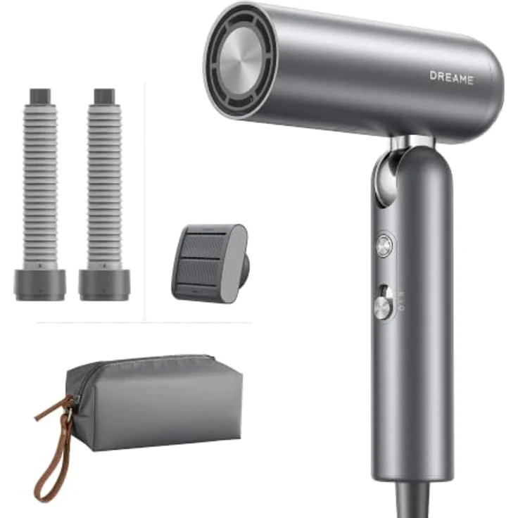 DREAME Pocket Neo 2, kompakter Haartrockner in Grau mit 1300 Watt, klappbar, Hochgeschwindigkeitsmotor, 3 Temperatur- und 2 Geschwindigkeitsstufen, intelligente Temperaturregulierung – Bild 1