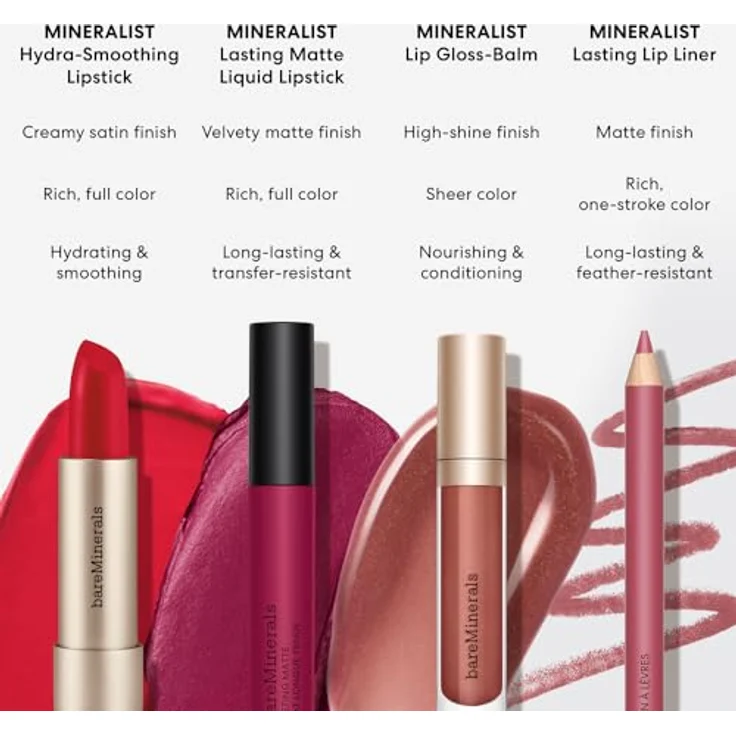 bareMinerals Mineralist Lip Gloss-Balm, feuchtigkeitsspendender Lipgloss für Damen, 4 ml, schimmernde Farben in zartem Rosa bis tiefen Beerentönen – Bild 4