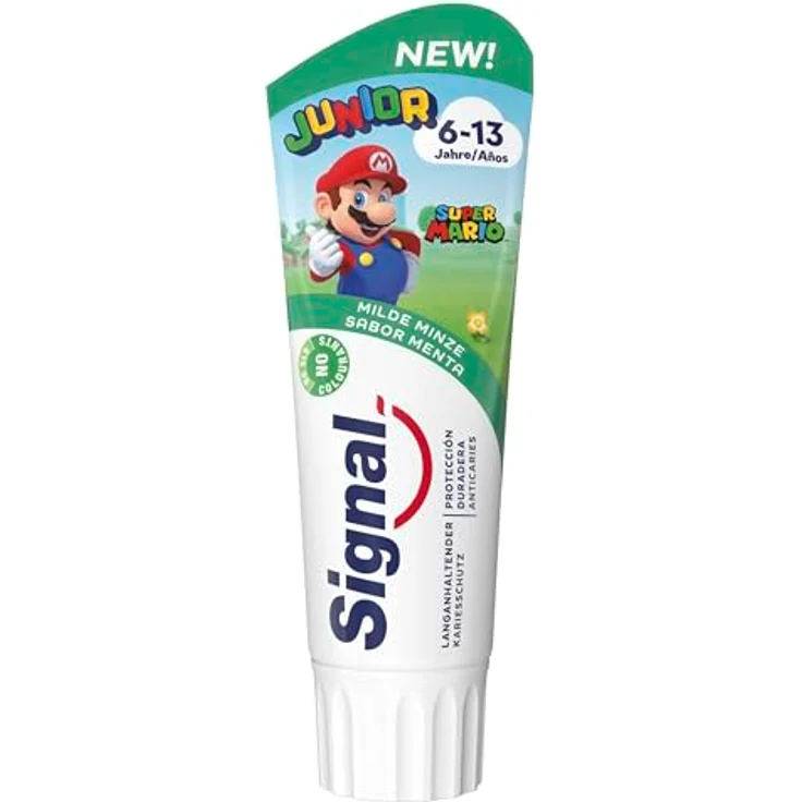 Signal Zahnpasta Junior Milde Minze, für Milch- und bleibende Zähne, 75 ml, mit natürlichem Geschmack und Fluorid-Remineralisierung – Bild 1