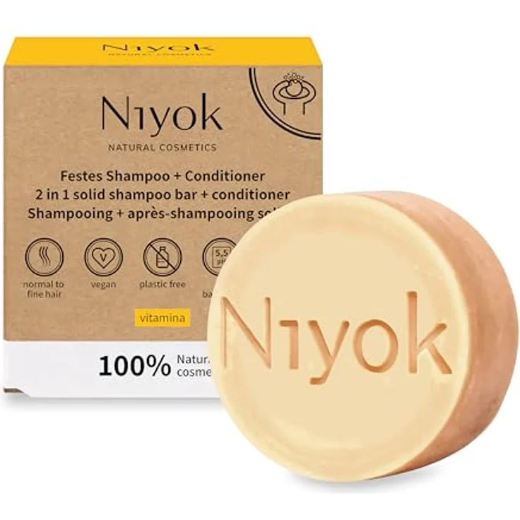 Niyok® 2-in-1 Festes Shampoo + Conditioner "Vitamina" (80g) • Vegane Haarseife • Nachhaltiges Shampoo & Spülung • 100% Naturkosmetik • Plastikfrei & Vegan – Bild 1