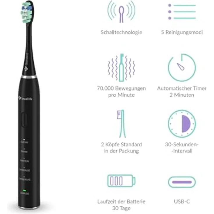 Truelife Elektrische Zahnbürste SonicBrush Clean30 Black Vibrierende Zahnbürste – Bild 4