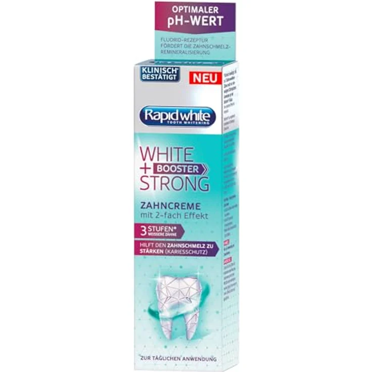 RAPIDWHITE Zahncreme Zahnpasta WHITE + STRONG BOOSTER 6x75 ml, für sofort weißere Zähne, mit optimalem pH-Wert, Kariesschutz – Bild 2