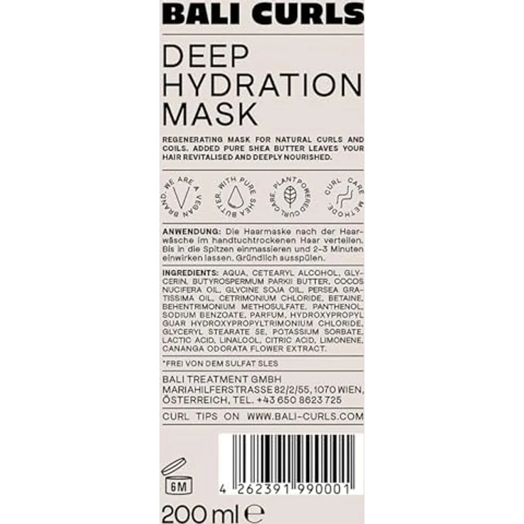 Bali Curls BALI CURLS Deep Repair Mask – Vegane Haarmaske mit Sheabutter, Kokosöl & Avocadoöl – Tiefenpflege für Locken & trockenes Haar mit Ylang-Ylang-Extrakt – 200 ml – Bild 2