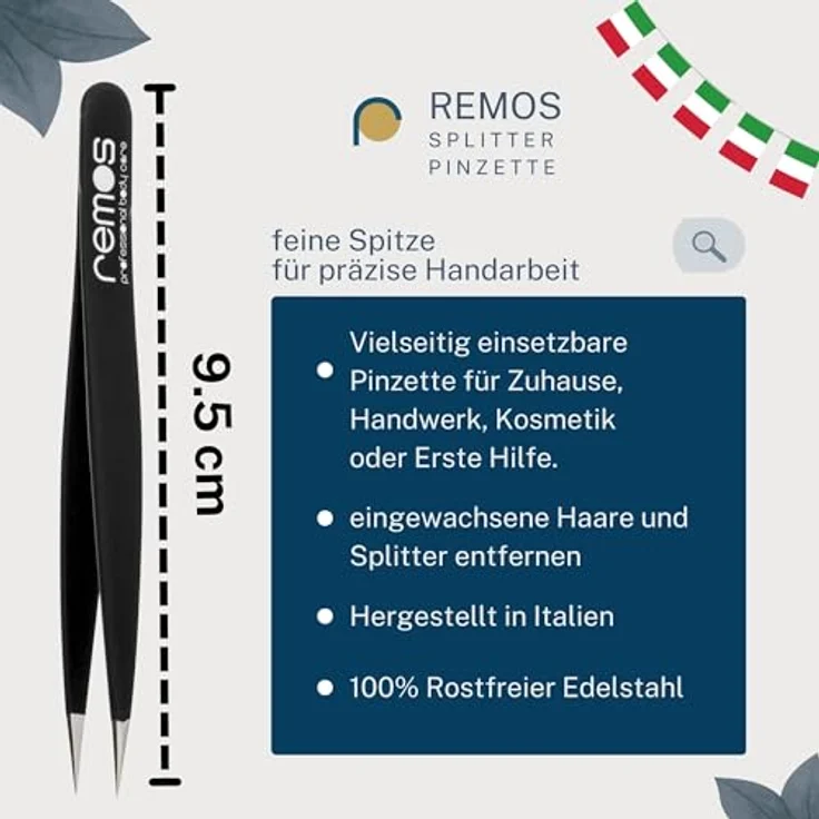 remos professional body care REMOS Splitterpinzette aus rostfreiem Edelstahl [INOX] mit feiner Spitze, 9.5 cm, schwarz – Bild 2