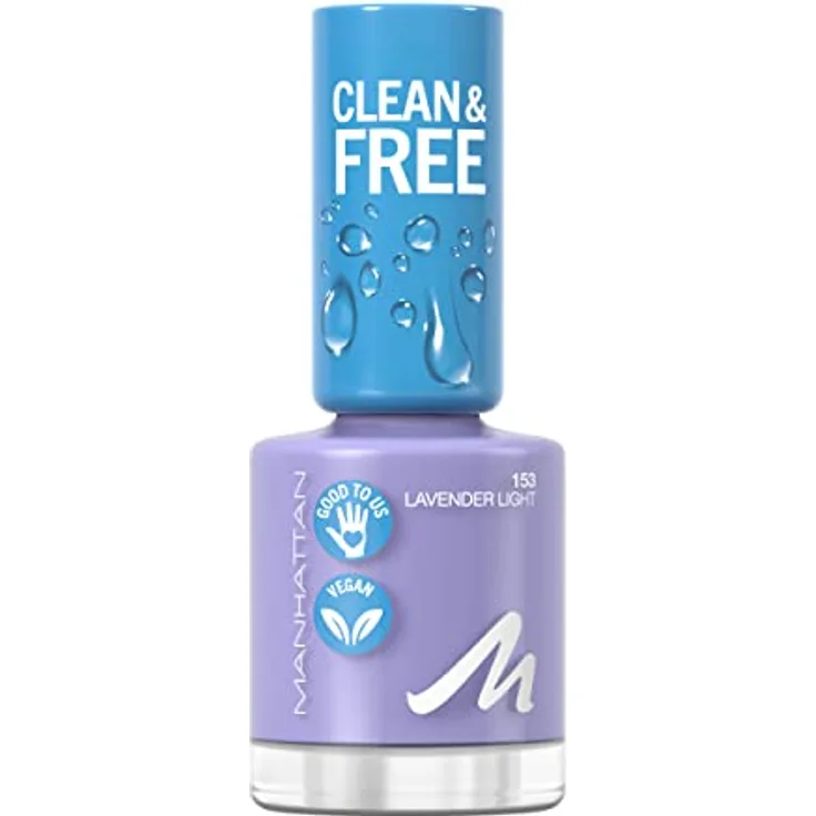 Manhattan Clean und Free Nail Polish, Fb. 153 Lavender Light, atmungsaktiver Nagellack, vegan, 8 ml