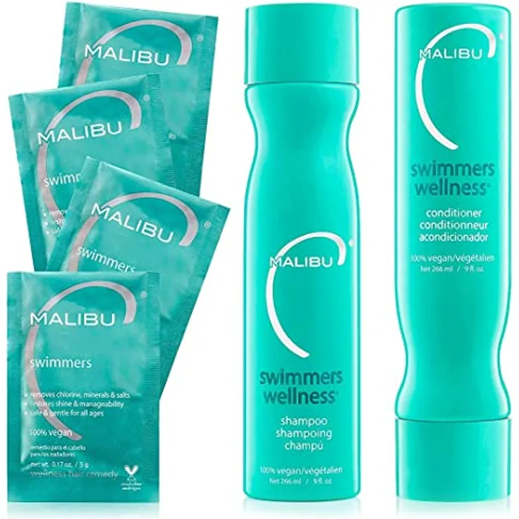 Malibu C Swimmers Wellness Collection, Shampoo und Conditioner Set 6-teilig, 125 ml jeweils, inklusive 4 x 5 g Säckchen