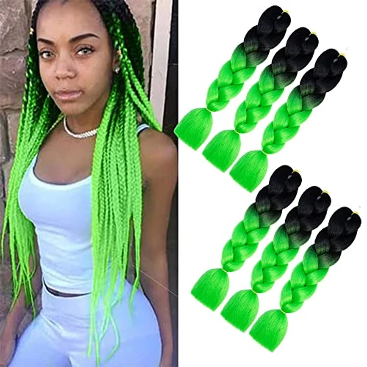 Shangxiu Braids Extensions, grüne Kunsthaar zum Einflechten, 24" (60cm), 100g/Bundle, Yaki gerade Textur für vielseitige Frisuren – Bild 1
